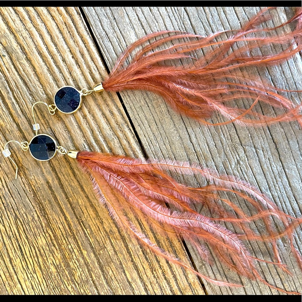 Express Navy/Rust and Feather Dangle Statement Earring